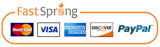 Secure payment methods accepted by FastSpring: MasterCard, Visa, American Express, Discover and PayPal.