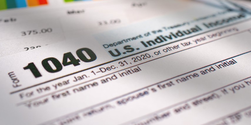 Close up of the IRS 1040 form for the 2020 tax year.