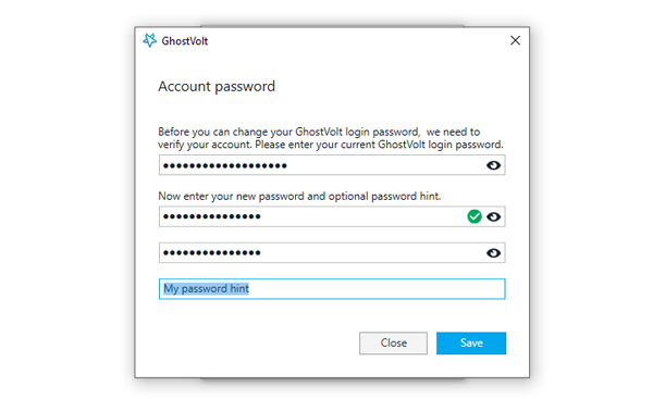 Account Password reset window.
