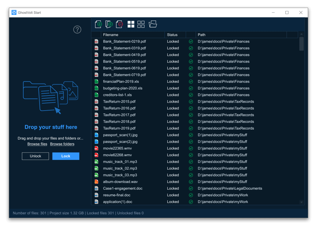 The GhostVolt Start window.