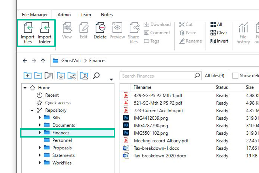 Select a GhostVolt directory and click Import Files.