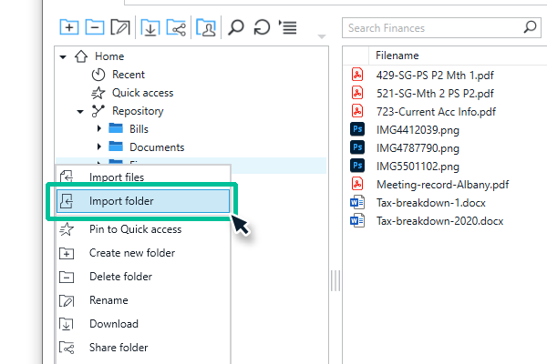 Select a GhostVolt directory, right-click and select Import Files or Import Folder.