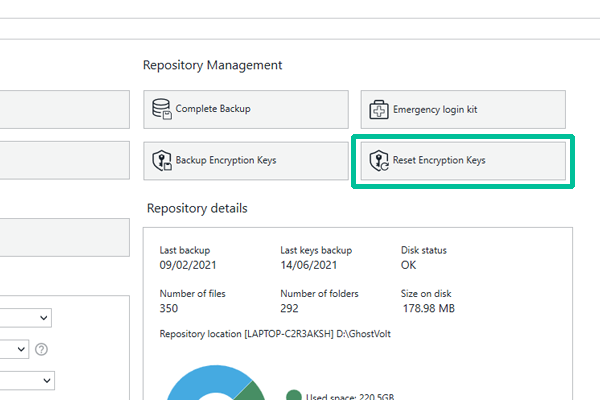 Reset Encryption Keys button in the Admin window.