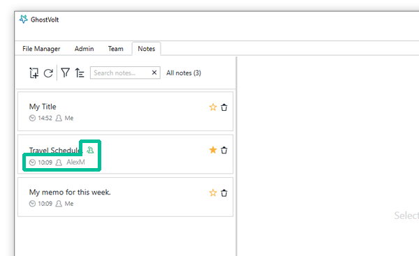 The note card summary of the date, username and shared note indicator.