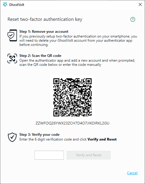 reset two-factor authentication key